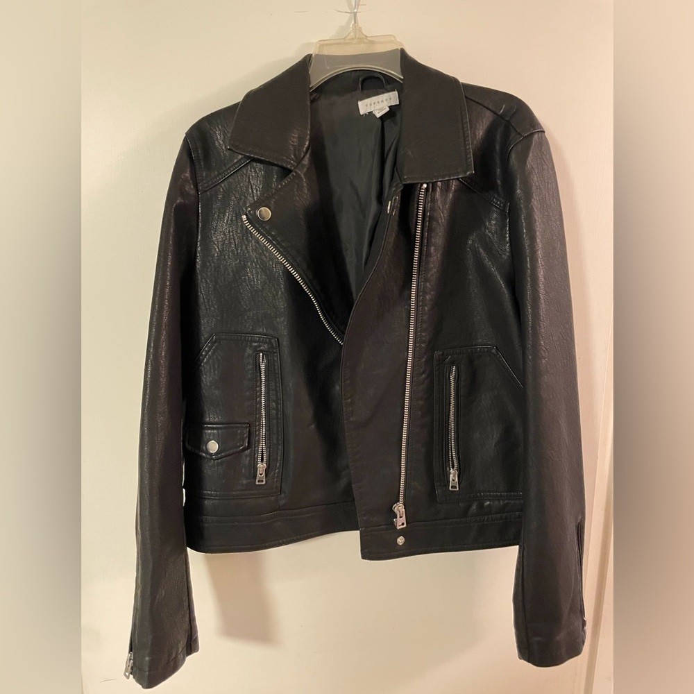 TopShop vegan leather biker jacket, size US 12/Large, brand new w/o tags.
